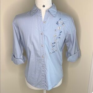 Limited Too Sky Blue Button Up Embroidered Shirt. Girls Size XL/16. Y2K